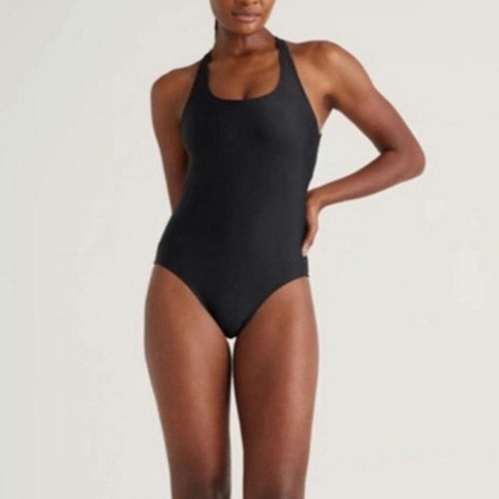 Quince NWT Italian Cross Back Black One-Piece Swimsuit M Vacation